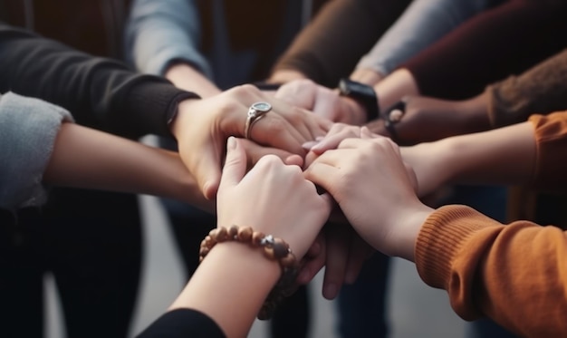 Foto un gruppo di persone che uniscono le mani