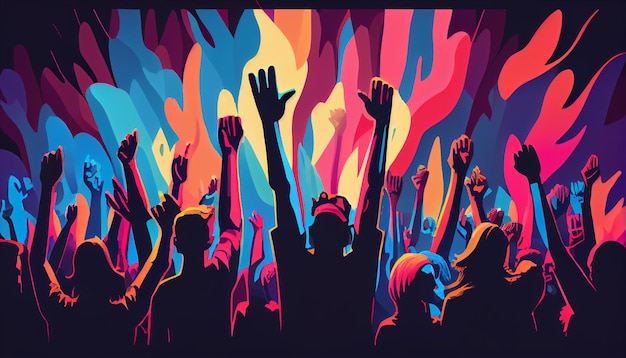 Group of people raising their hands Colorful Illustration Human rights Ai generated image