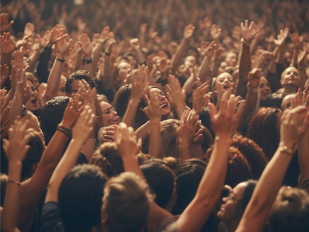 group of people raising their hands in a