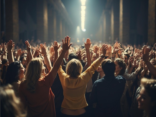 Foto un gruppo di persone che alzano le mani in un