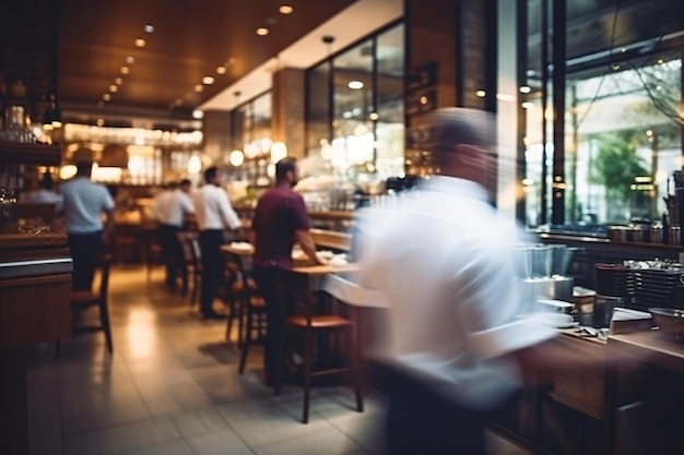 a group of people in a restaurant