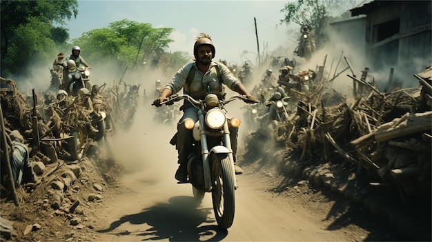 Photo a group of people riding motorcycles in the dirt