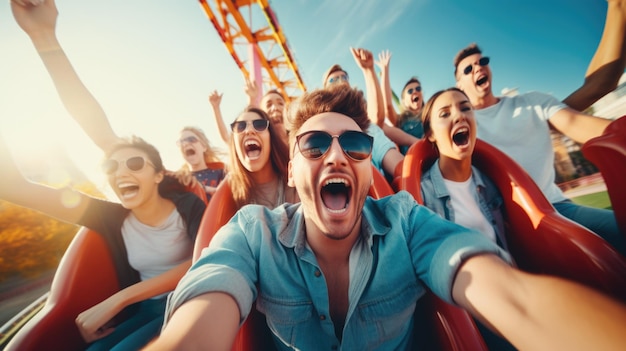 A group of people on a roller coaster ai