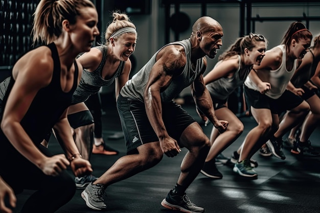 Foto un gruppo di persone che corrono in una palestra