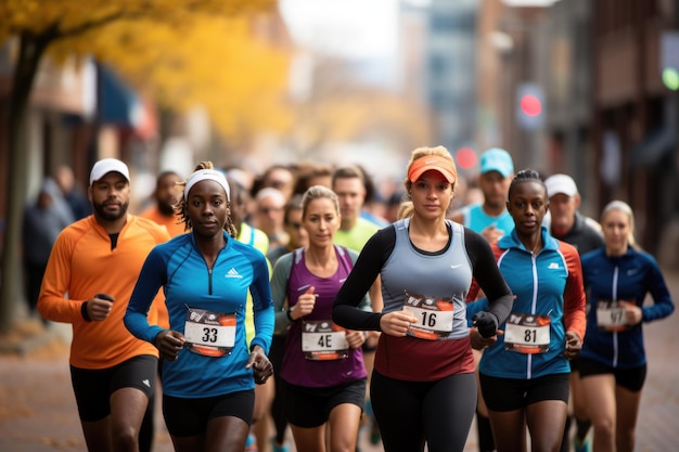 Foto un gruppo di persone che corrono in una maratona generative ai image