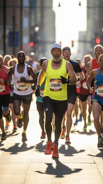 a group of people running in a marathon