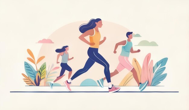 Photo group people running outdoors in casual wear