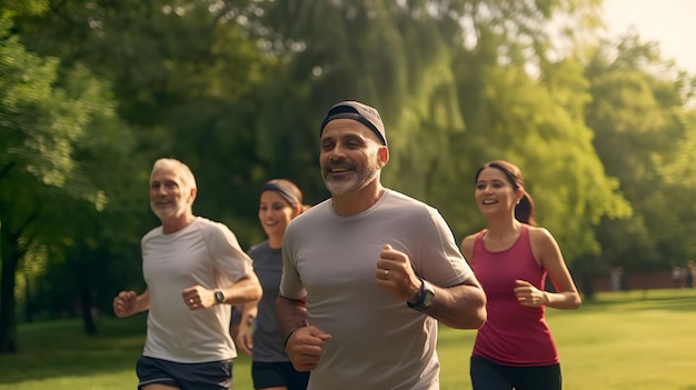 Photo a group of people running in a park