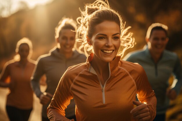 a group of people running