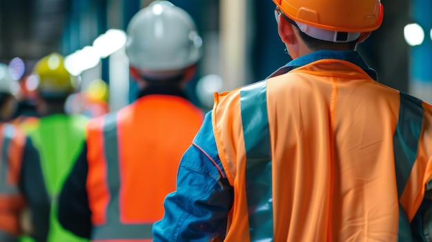 Photo group of people in safety vests and hard hats