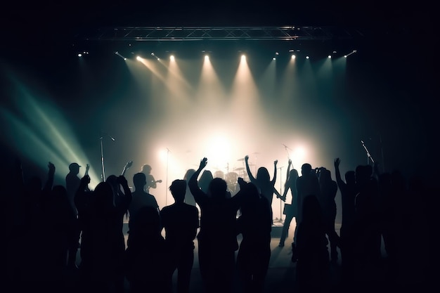 Group of people silhouettes in concert crowd AI generated