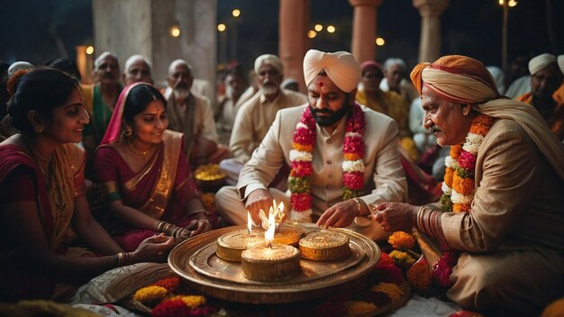 A group of people sit around a cake with a candle that says god on it