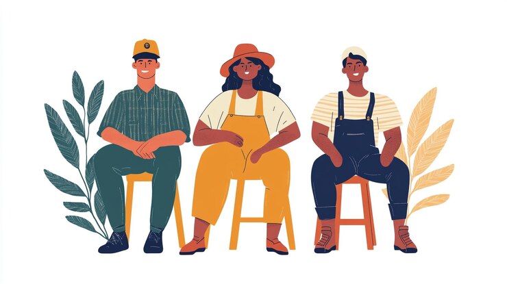 Photo a group of people sit on chairs and one of them has a hat on