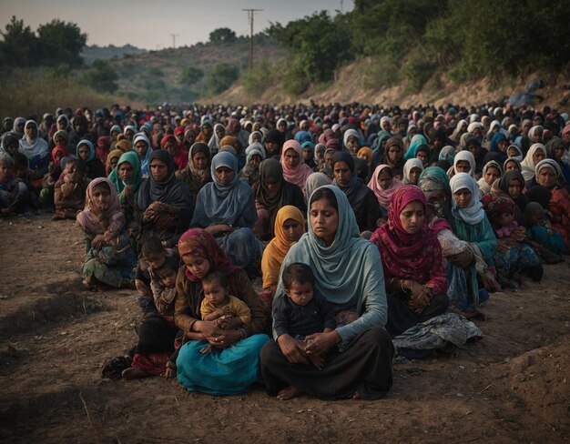 a group of people sit on the ground one of which is a small child