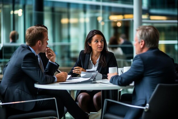 a group of people sit at a table and talk