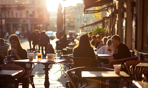 Photo a group of people sit at a table with cups and cups of beer