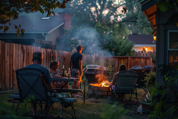 A group of people sitting around a fire pit