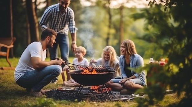 a group of people sitting around a fire pit