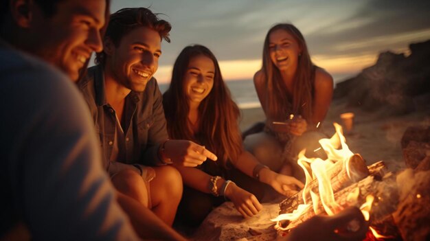 A group of people sitting around a fire