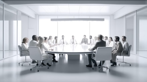 A group of people sitting around a round table with one that says'we are the boss '