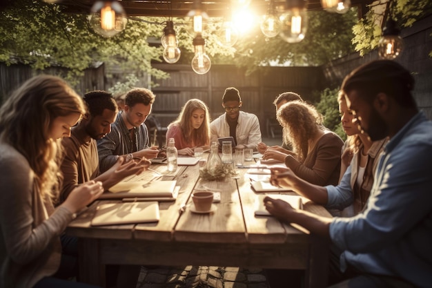 A group of people sitting around a table Generative Ai