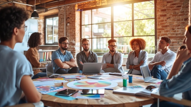 Photo a group of people sitting around a table having a meeting