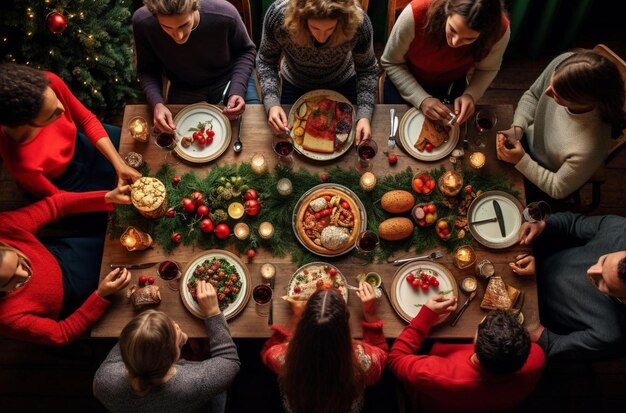 Photo a group of people sitting around a table with plates of food