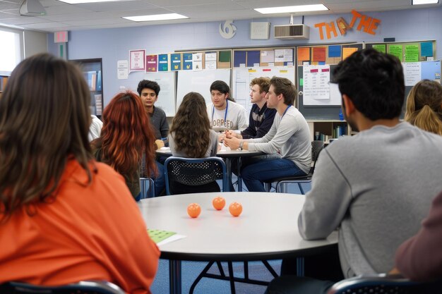 A group of people sitting around a table