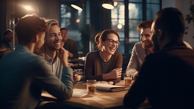 Group of People Sitting Around Wooden Table for Discussion and Collaboration Back to School