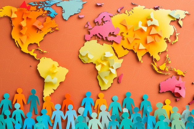 Photo a group of people sitting in a circle with the earth in the background world population day ai