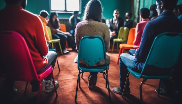 Foto un gruppo di persone sedute in un'aula imparano insieme generate dall'intelligenza artificiale