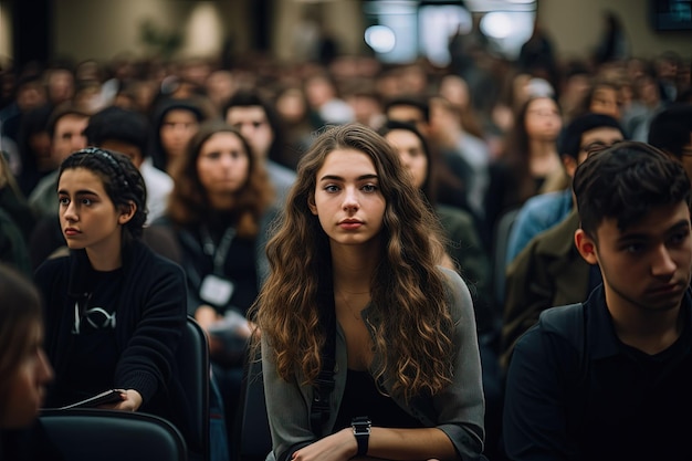 A group of people sitting in a room