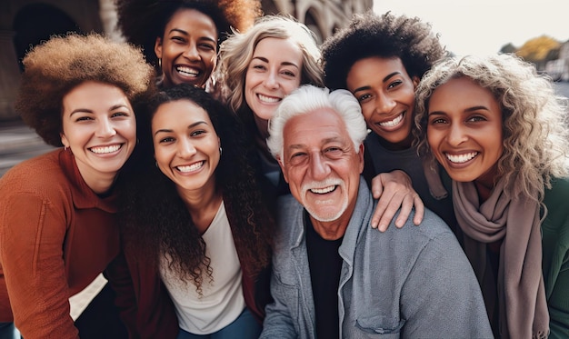 Foto un gruppo di persone che sorridono e posano per una foto