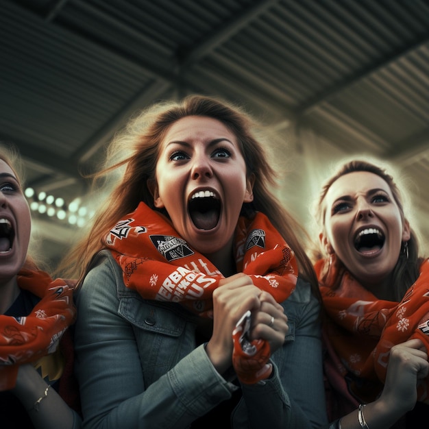 Photo group of people sports fan girl excited and cheering 2d illustration cartoon