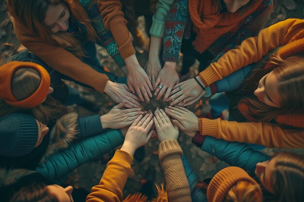 Photo group people stack hands circle