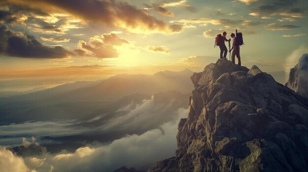 a group of people stand on a cliff overlooking the ocean