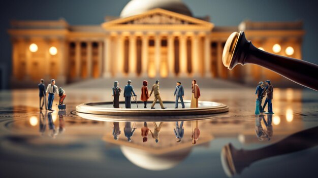 Foto un gruppo di persone in piedi vicino alla lente d'ingrandimento