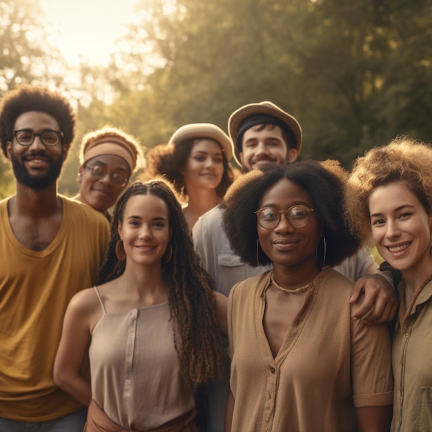 Photo a group of people stand together in a park