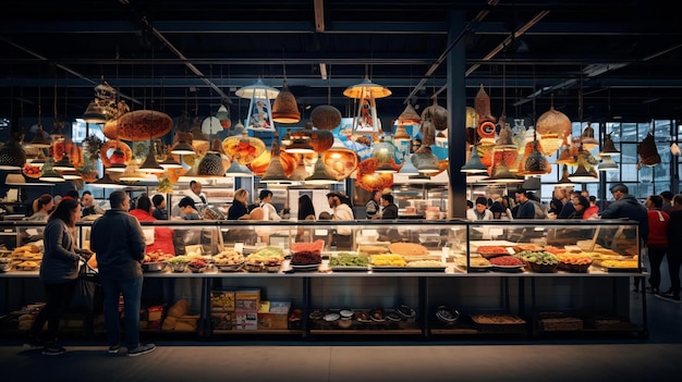 Foto un gruppo di persone in piedi attorno a un buffet