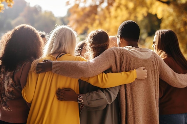 Foto un gruppo di persone in piedi l'uno intorno all'altro