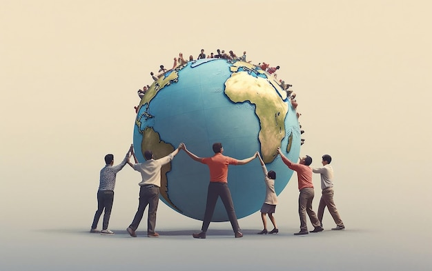 Group of People Standing Around a Large Globe