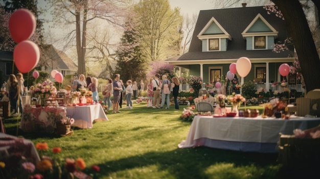 Group of People Standing Around a Lush Green Field Easter