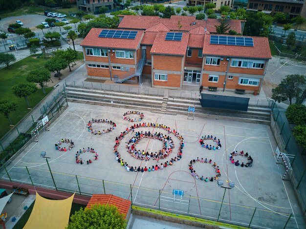 A group of people standing in a circle with the words'i love you'on it