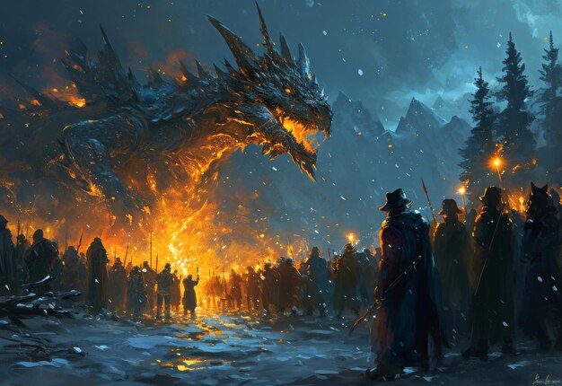 Group of People Standing in Front of a Dragon