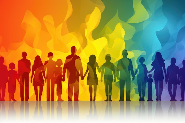 Foto un gruppo di persone in piedi davanti a uno sfondo arcobaleno generative ai visualizzazione dello spettro di genere