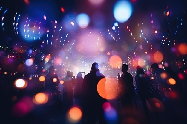 A group of people standing in front of a stage