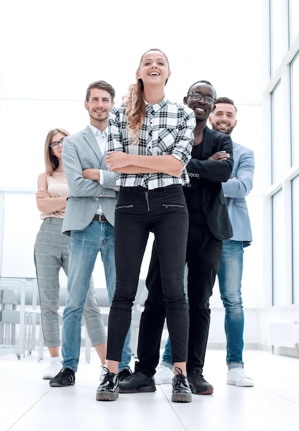 A group of people standing in the fulllength isolated on white background