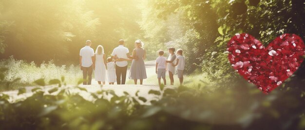 Foto un gruppo di persone in piedi accanto a un cuore rosso