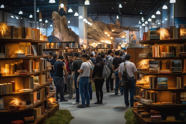 Foto un gruppo di persone in piedi in una stanza piena di libri