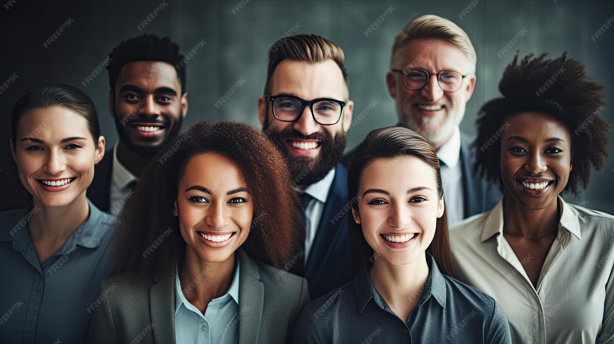 A group of people standing in a row, one of them is wearing glasses and ...
